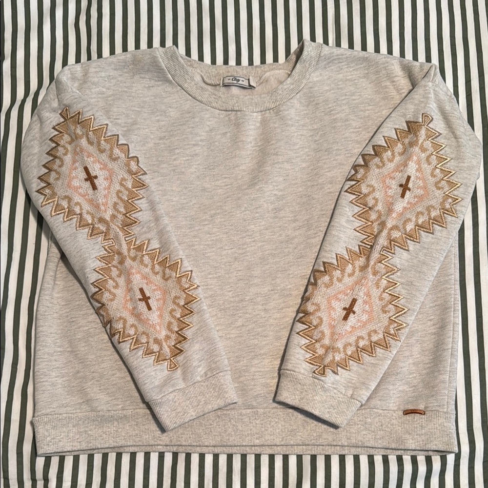 Obey- Cropped Heather Gray Sweateshirt with Detailed Sleeves